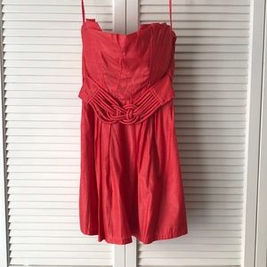 Strapless metallic red cocktail dress